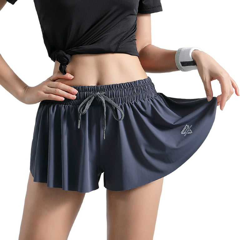 High Waisted Sporty Athletic Shorts Womens 2 in 1 Flowy Fitness Shorts
