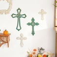 thumbnail image 3 of Sungmor 4PC Heavy & Sturdy Embossed Cast Iron Cross Decor for Wall, Beautiful Vintage Decorative Hanging Crosses Wall Decor, Distressed White & Green Religious Wall Sculptures Metal Wall Arts Crosses, 3 of 8