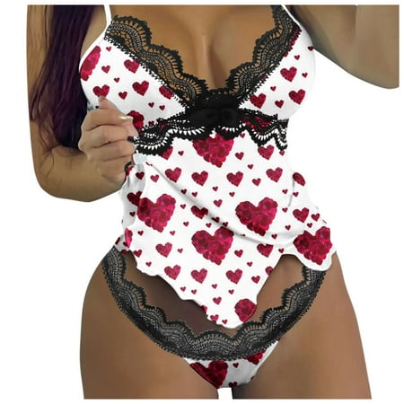 

Rong Yun Women Sexy Lingerie Sleepwear Satin Silk Babydoll Lace Up Nightwear Pajamas Set Red M