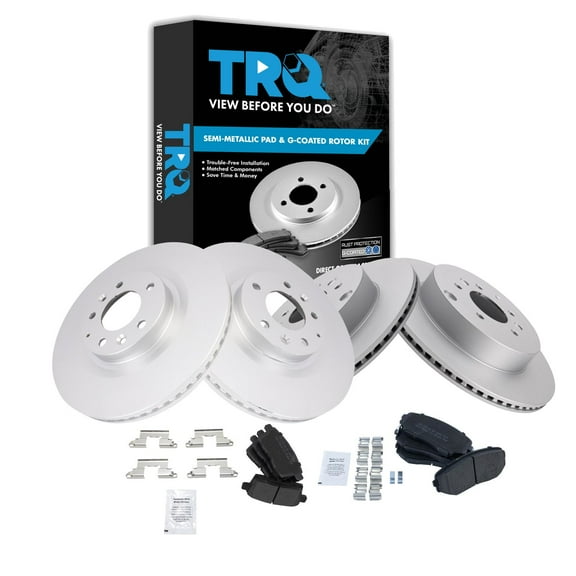 TRQ Front and Rear Brake Pad & Rotor Kit Brake Pads Brake Rotor Semi-Metallic Premium G-Coated Fits Select 2007-2015 Mazda CX-9
