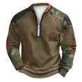 thumbnail image 2 of Men's Fall Winter Polo Half Zip Sweatshirt, Dark Printed Camouflage Pullover for Outdoor Style, Casual Wear and Seasonal Utility,Light Green,L, 2 of 5