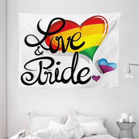 Pride Decorations Tapestry, Vibrant Big and Little Hearts Gay Lesbian Romantic Design Love and Pride, Wall Hanging for Bedroom Living Room Dorm Decor, 80W X 60L Inches, Multicolor, by Ambesonne