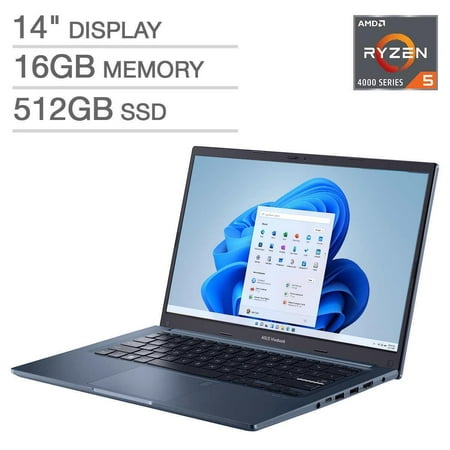 ASUS 14" VivoBook MI402IA Laptop - AMD Ryzen 5 4600H - 1080p - Windows 11 Notebook PC Computer 16GB RAM 512GB SSD