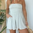 thumbnail image 3 of Strapless Off Shoulder Pleated Short Romper,Strapless Sleeveless Ruched Waist Ruffle Dress, 3 of 9