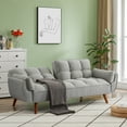 thumbnail image 2 of Convertible Sofa Bed, 75 Inches Linen Fabric Upholstered Accent Sofa Loveseat with Adjustable Back and Wood Legs, Folding Futon Sofa Bed Sleeper Couch Daybed for Living Room, Gray, 2 of 7