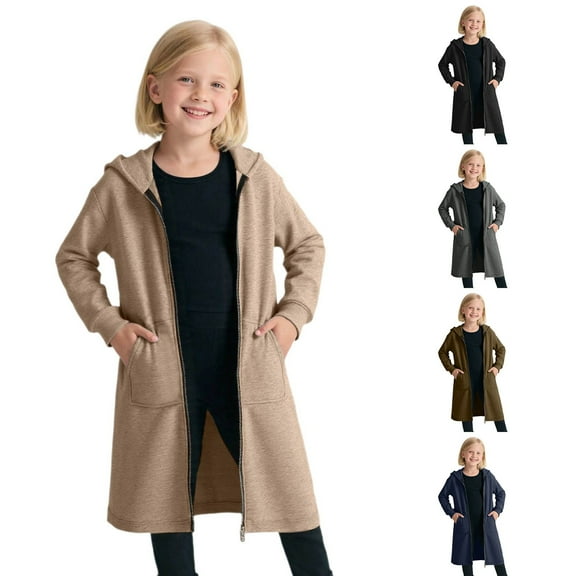 shoper Long Hoodies for Girl Zip Up Lined Loose Fit Sweatshirt Fall Winter Fashion Outfits Casual Comfort Trendy Jackets Cardigan Kids Clothing 3-13 Years