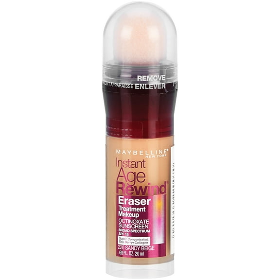Maybelline Instant Age Rewind Eraser Treatment Foundation Makeup, SPF 18, 220 Sandy Beige, 0.68 fl oz