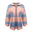 thumbnail image 6 of hxobax Womens Oversized Striped Sweatshirt Half Zip Collar Pullover Tops Quilted Preppy Y2K Clothes, 6 of 6