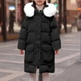 thumbnail image 2 of Juebong Girls' Winter Puffer Coat Kids Long Puffer Jackets Windproof Padded Parka Fur Faux Hooded Jacket with Cold Weather Navy,10-11Years, 2 of 8