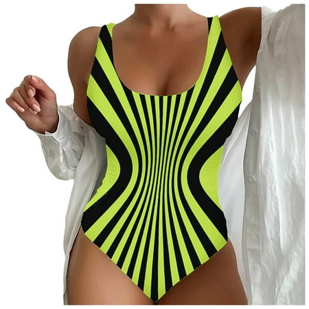 TTUHYWXI Bathing Suits for Women Slimming Full Coverage One Piece Swimsuits Swim Dress (Yellow  M)