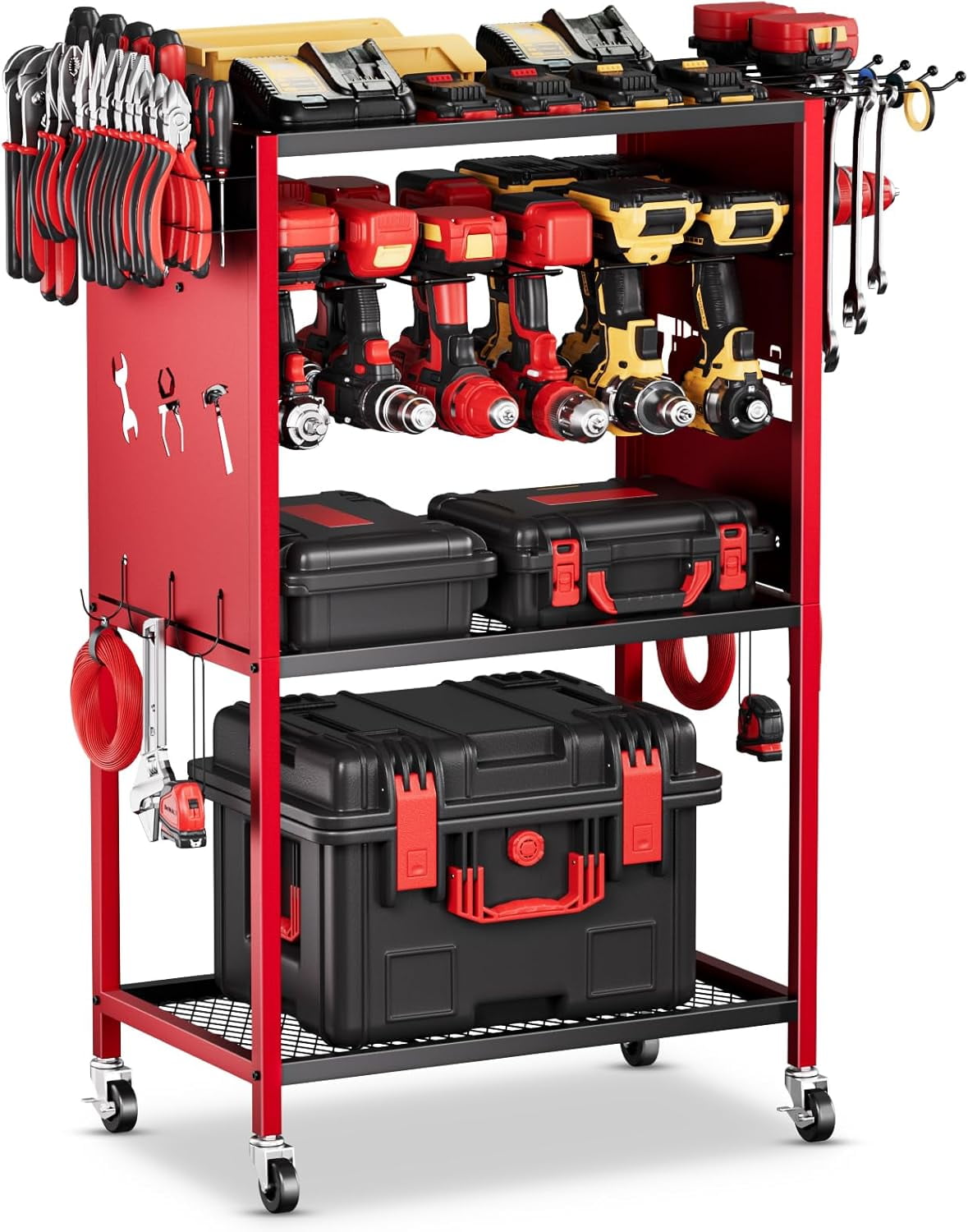 vfytbgnhj Power Tool Organizer with Wheels - Garage Power Tools Storage Cart  Large Rolling Drill Holder Cordless Battery Storage  Heavy Duty Floor Standing Utility Rack Gift for Men  Hus