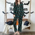 thumbnail image 5 of Feancey 2 Piece Halloween Pajama Set for Women Novelty Print Pjs Two Piece Long Sleeve Button Down Shirts Straight Leg Pants Lounge Matching Sets Green M, 5 of 7