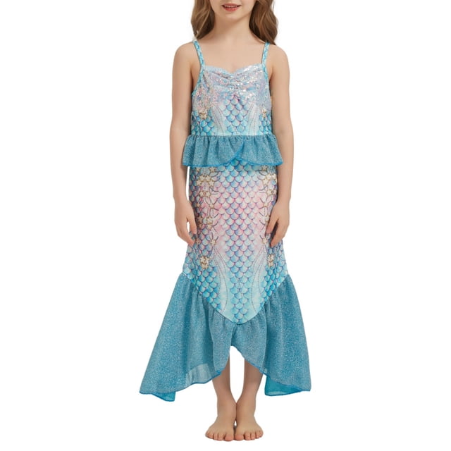 Sunnyoo Toddler Girls Swim Dress Fish Scale Print Ruffle UPF 50+ Quick Dry Bathing Suit