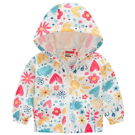 

1-6T Toddler Girls Cartoon Zip Jacket Hooded Trench Lightweight Kids Outdoor Dust Windbreaker Coats