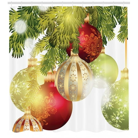 Red Gold Green Holiday Ornaments In Christmas Tree Fabric Shower