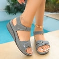 thumbnail image 6 of Women's Slide Sandals Casual Spring And Summer Breathable Toe Open Toe One-Line Buckle Wedge Heel Sandals for Women, Gray-37, 6 of 9