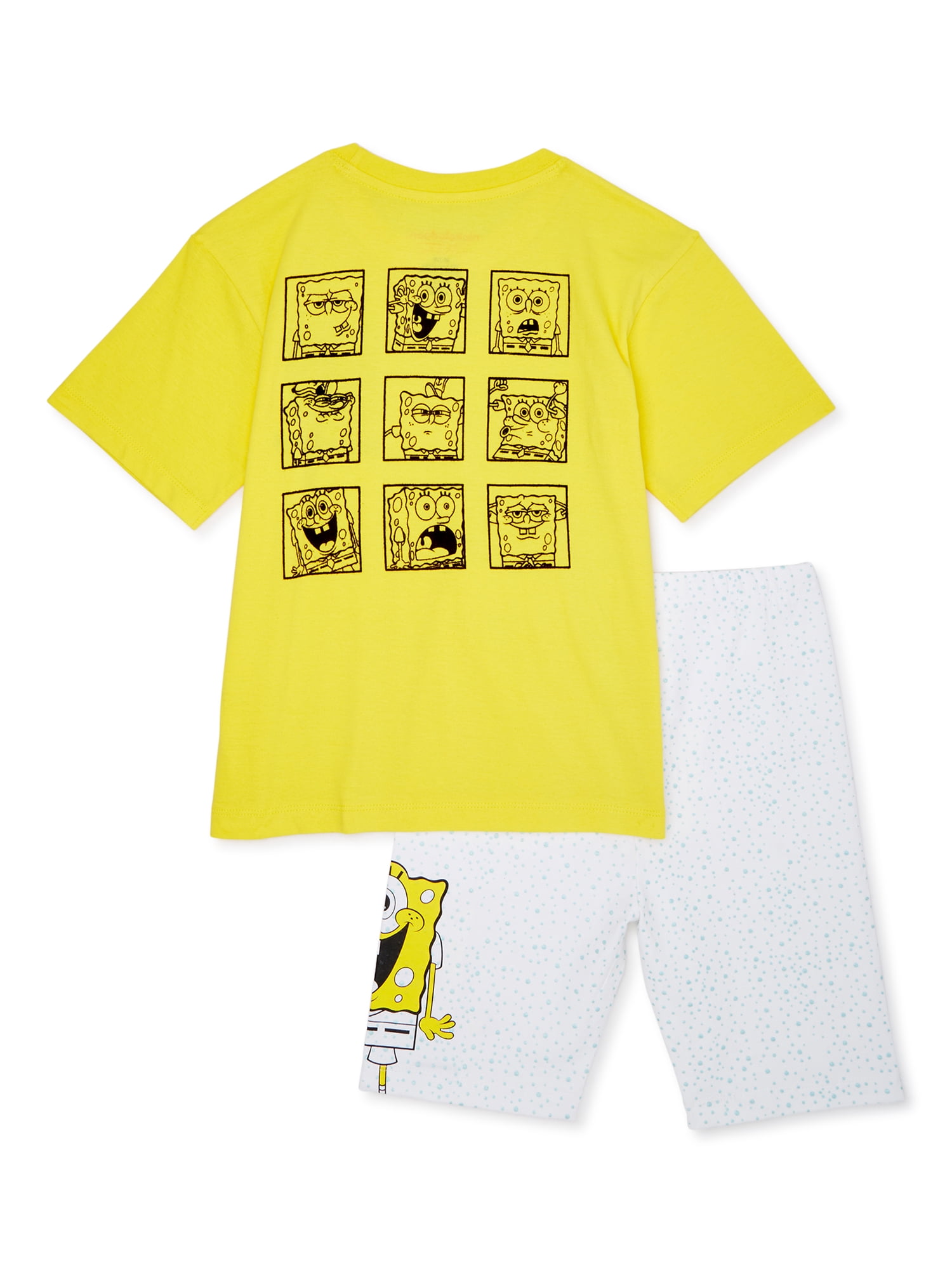 SpongeBob Girls Oversized Cozy Tee and Printed Graphic Biker Short Outfit Set, 2-Piece, Sizes 4-16