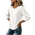 thumbnail image 5 of Diufon Womens Crinkle Gauze Blouse 3/4 Sleeve Round Neck Casual Loose Tops Solid Color Summer Tunic Shirts, 5 of 9