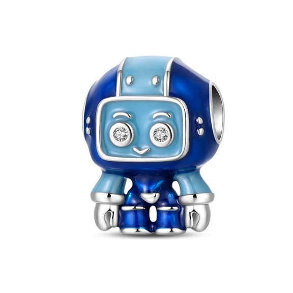 KUNSIR 925 Sterling Silver Blue AI Robot Beads For European Bracelets DIY Charm