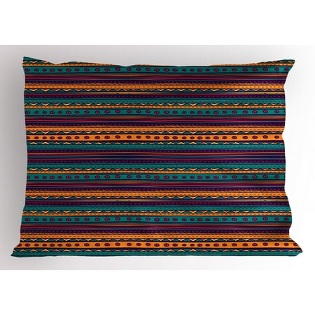Plum Colored Pillow Shams Tribal Pillow Sham Striped Retro Aztec Pattern with Rich Mexican Ethnic Color Folkloric Print, Decorative Standard Size Printed Pillowcase, 26 X 20 Inches, Teal Plum and Orange, by Ambesonne ()