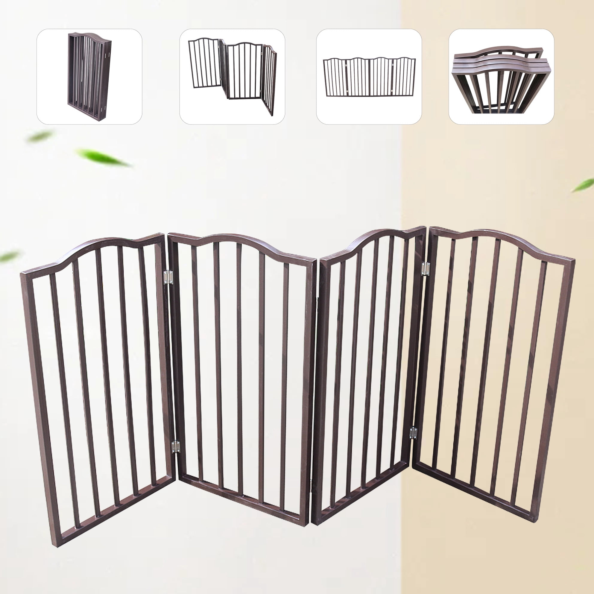 Dark Brown Arc Wooden Pet Gate - Freestanding, Foldable For Doorways, Stairs Or Home Simple To Use House Offers A Convenient Way Manage Your Pets
