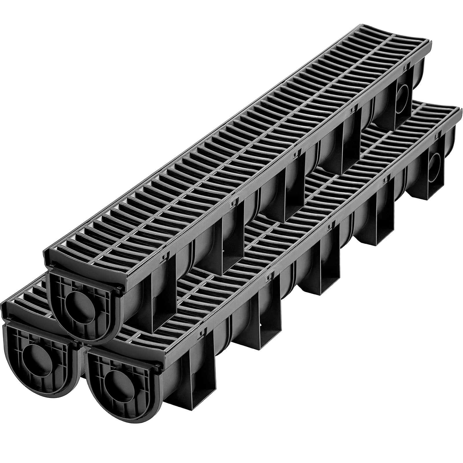 Compact Trench Channel Drain Kit with Black Grate Driveway Walkway 3-Pack U.S 