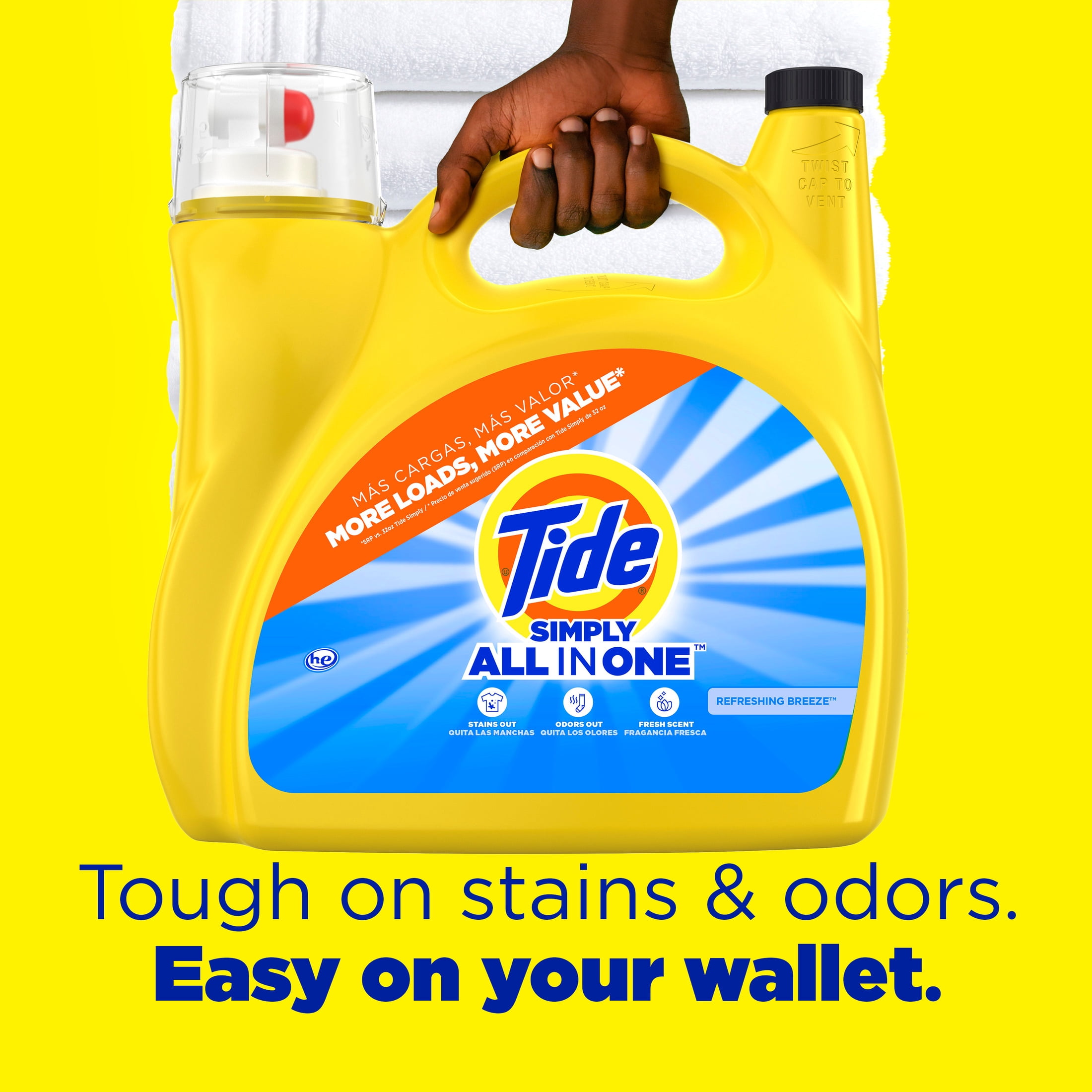 Tide Simply Liquid Laundry Detergent, All-In-One, Refreshing Breeze Scent, 138 Loads, 182 fl oz