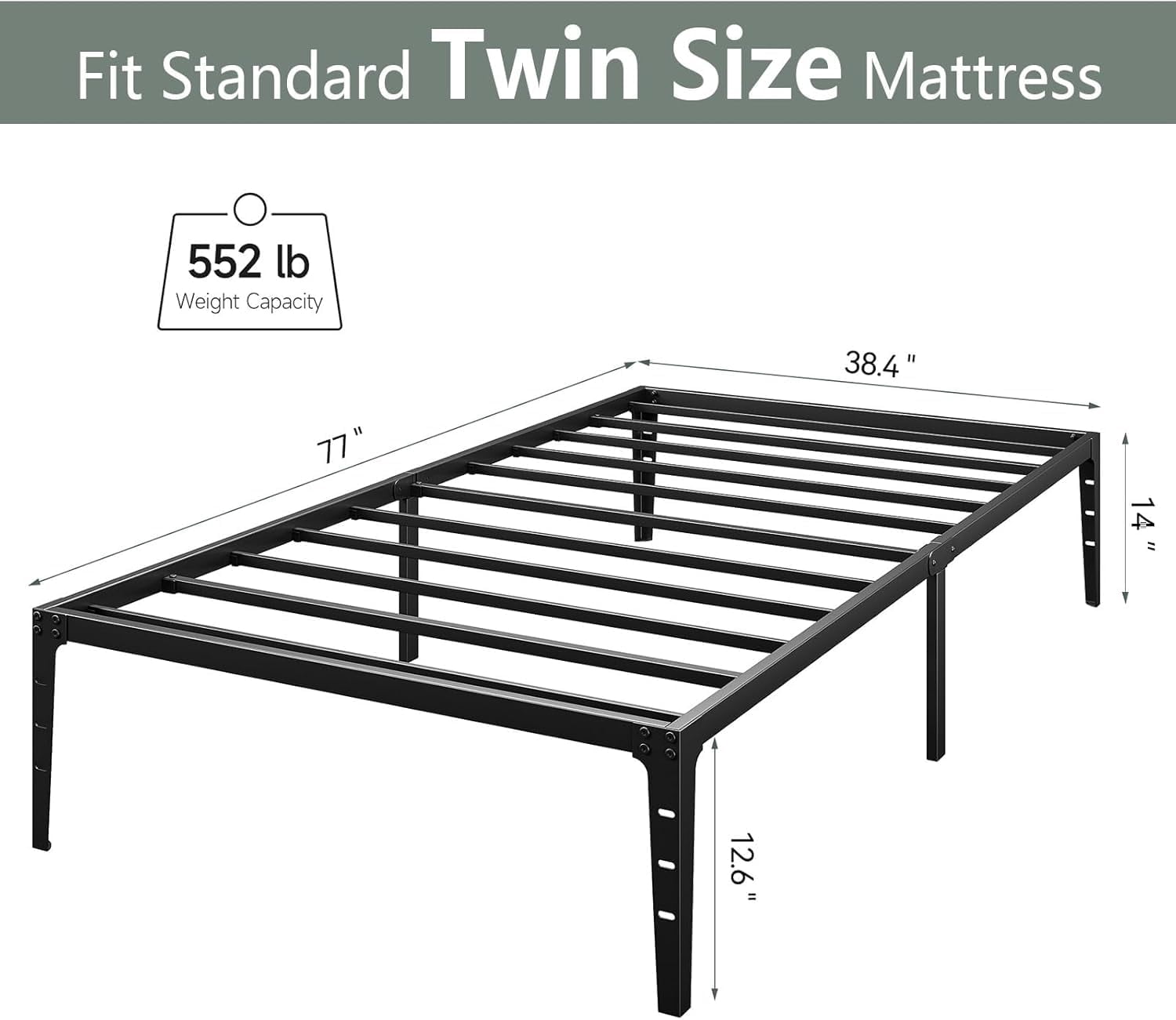 Twin/Full/Queen/King Size Bed Frame, Sturdy Metal Platform Bed Frame with Under Bed Storage, Heavy Duty Steel Slat Support, No Box Spring Needed, Easy Assembly, Suitable for Bedroom