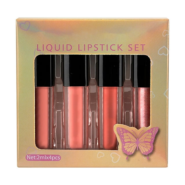 ASEIDFNSA Lipstick Pack Clear Gloss Non Stick Cup 4 Lip Gloss Butterfly Set Liquid Lip Glaze Non Stick Cup Lip Makeup Girl Gift Set
