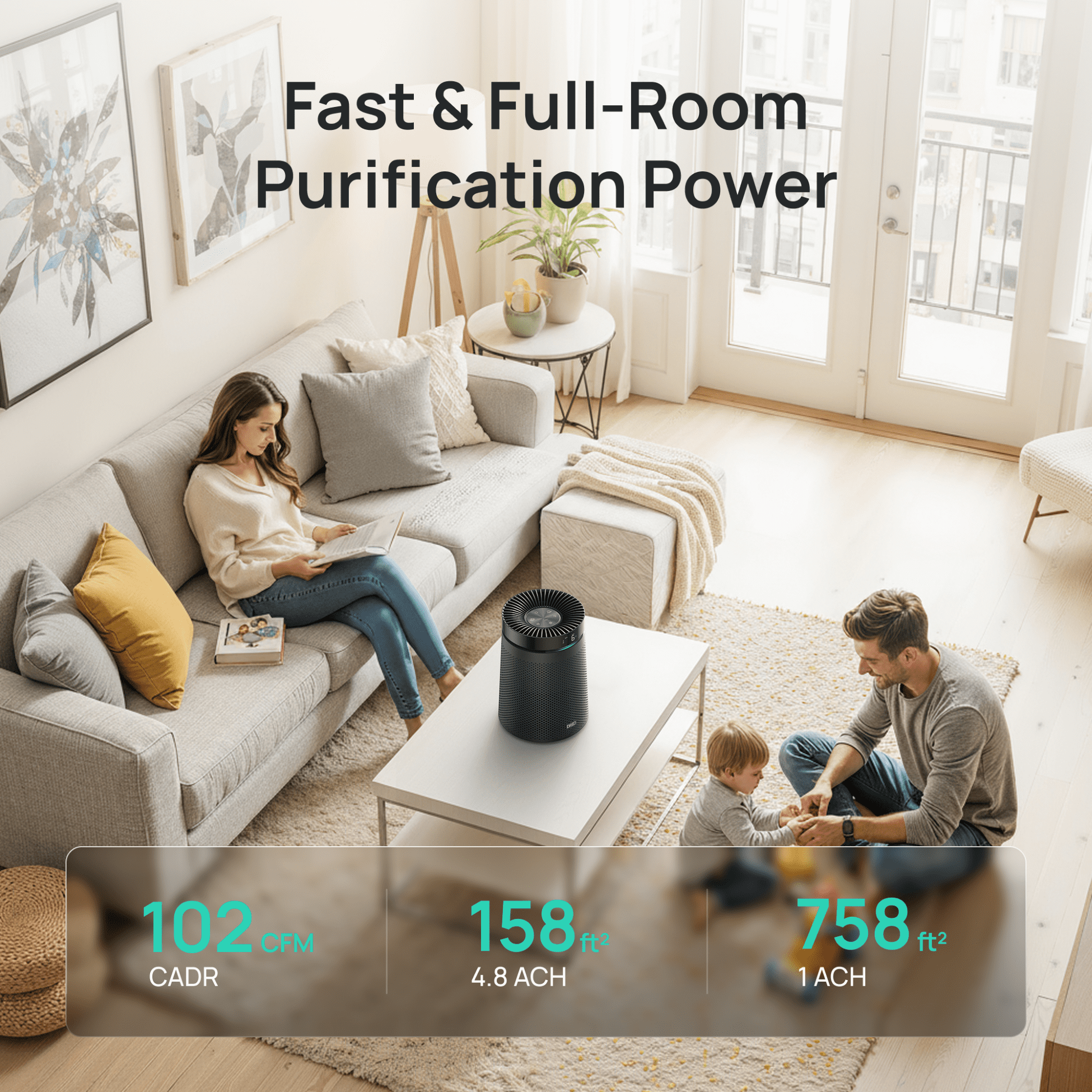 DREO HEPA Air Purifier for Rooms up to 1500 Sq.Ft, Allergy and Asthma Relief with PM2.5 Display, Ultra-Quiet Sleep Mode