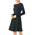 thumbnail image 3 of MODA NOVA Juniors Round Neck Long Sleeves Belted a-Line Buffalo Plaids Dress Navy Green S, 3 of 8