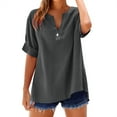 thumbnail image 2 of Women's Short Sleeve T-shirt Women'S Travel Ready Button Down Shirt - Wrinkle-Free Linen Top,Gray Women's Short sleeve T-shirt 2XL, 2 of 9