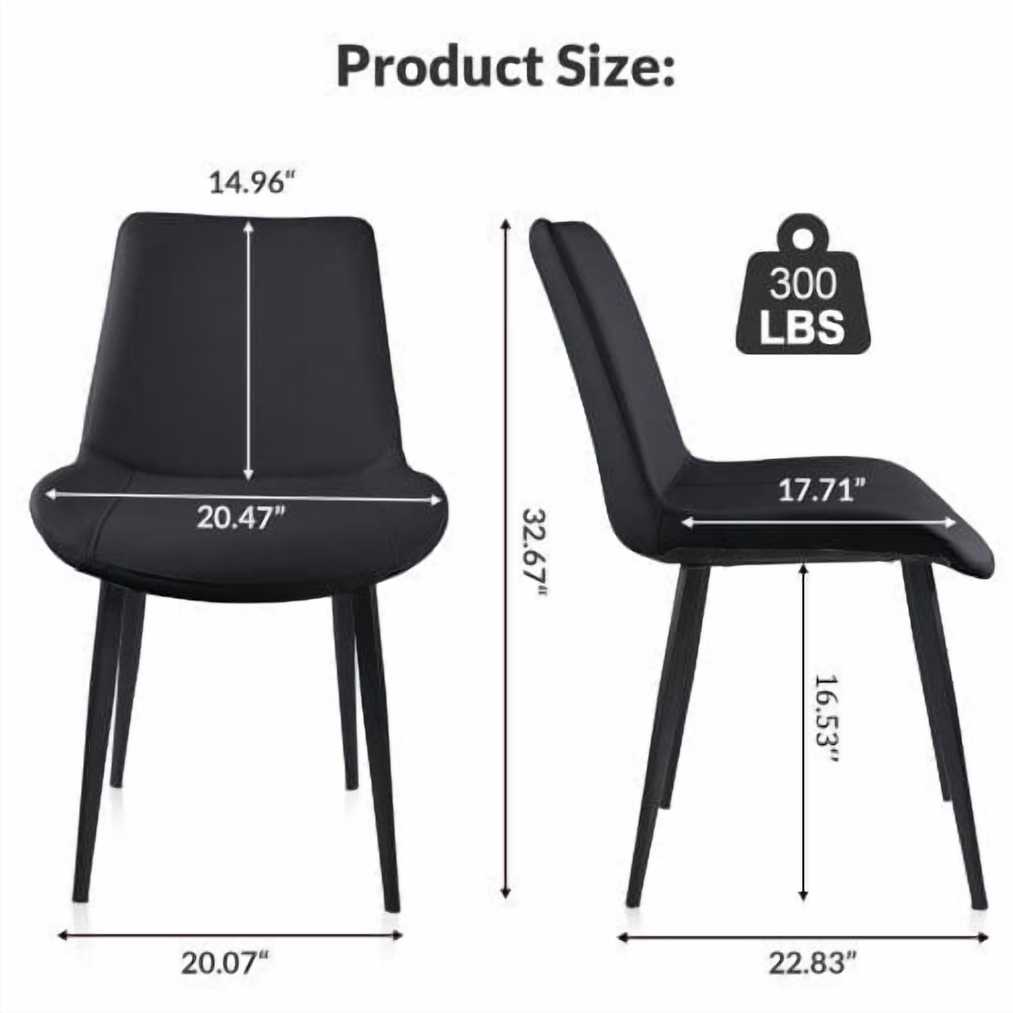 PU Leather Dining Chairs Set of 4, Modern Upholstered Kitchen Chairs with Metal Legs for Dining Room, Restaurant, Living Room, Meeting Room, Black