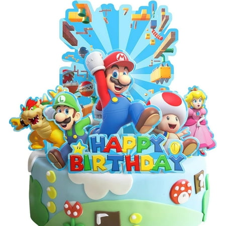 7 PCS Mario Birthday Party Supplies, Cake Decorations for Birthday Party Decorations Theme Birthday Party Supplies