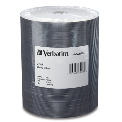 Verbatim CD-R 700MB 52X DataLifePlus Sérigraphie Argent Brillant Imprimable - Bande 100pk Envelopper Broche