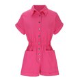 thumbnail image 5 of APEXFWDT Women's Summer Short Sleeve Button Down Trooper Jumpsuits Rompers Casual Elastic Waist Short Cargo Rompers Cuffed Sleeve Pockets Jumpsuits, 5 of 8