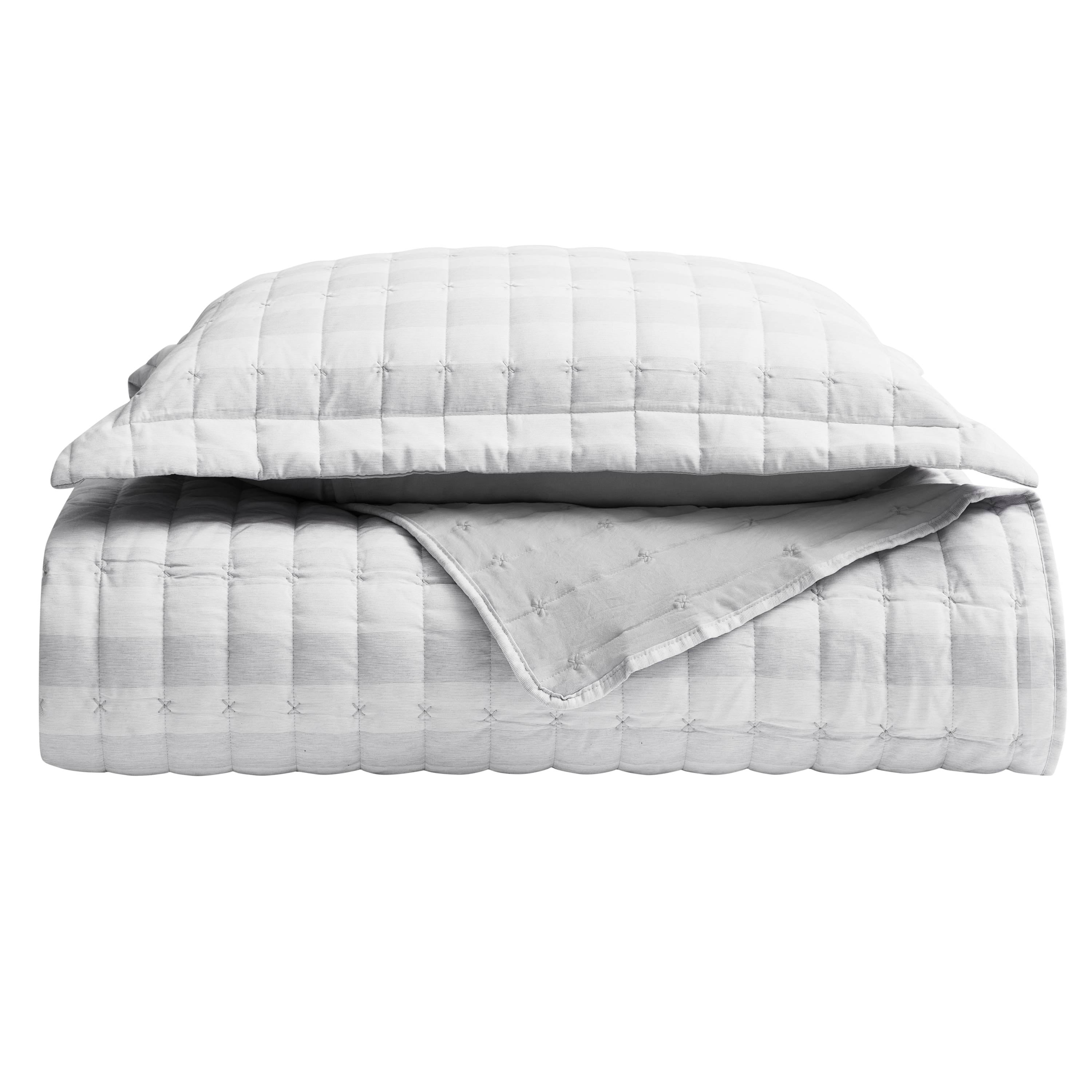 Sweet Home Collection 2 Piece Embroidered Checkered Quilt and Pillow Sham Set Twin Gray