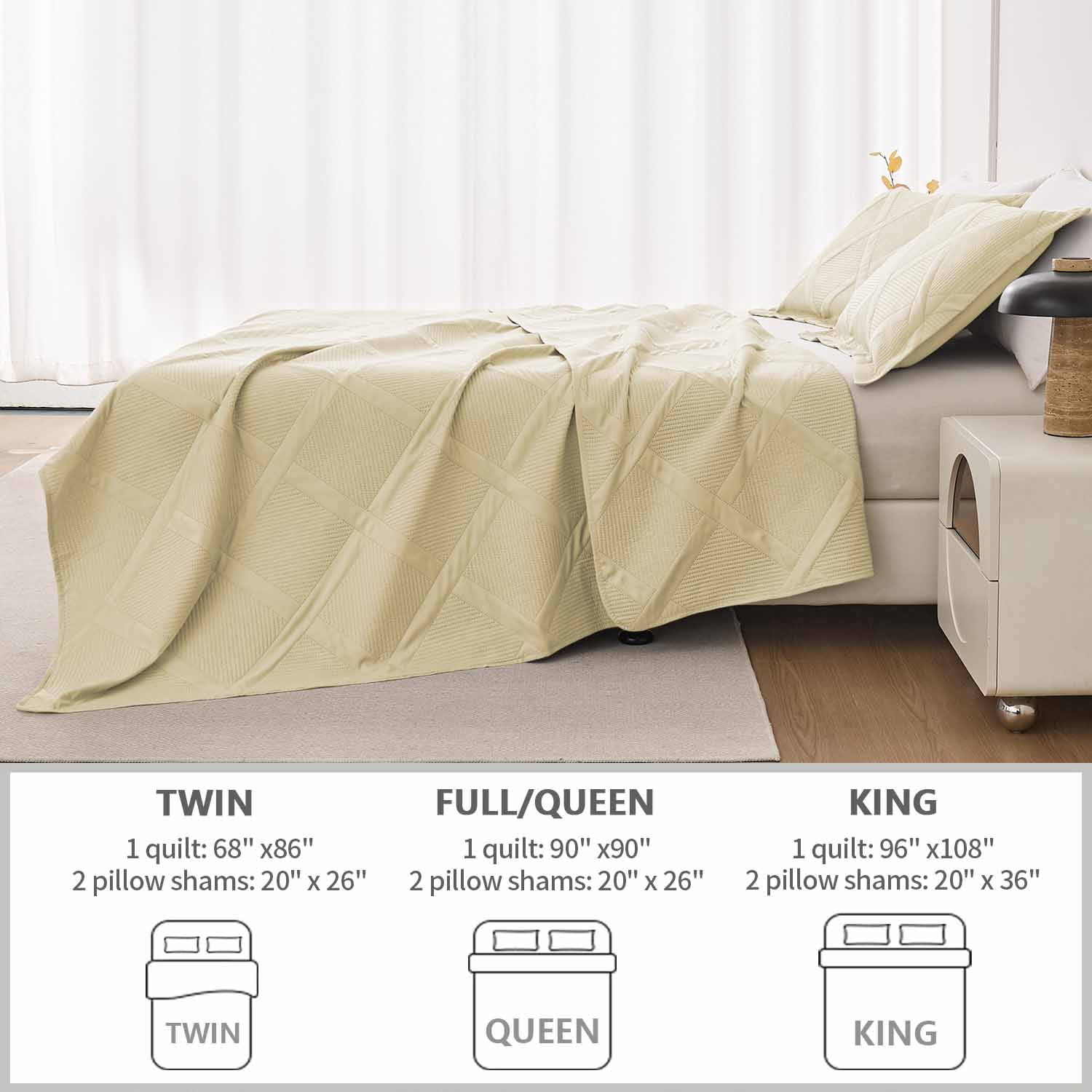 Beartech Solid Color Quilt Set Queen/Full Size Beige Bedspread Coverlet Microfiber Bedding Lightweight Reversible Set,Soft Bedding for All Seasons