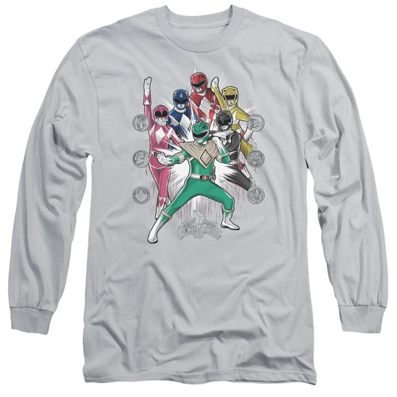 Power Rangers Ranger Manga Long Sleeve Adult 18/1 T-Shirt Silver