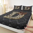 thumbnail image 3 of Homewish Bow Letter Monogrammed D 4 Pieces Queen Sheet Sets for Teens,Leopard Print Ultra Soft Flat Sheet,Abstract Bohemian Damask Queen Fitted Sheet,Breathable Home Decor, 3 of 7