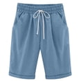 thumbnail image 5 of HAIJIE Shorts for Women Knee Length Long Shorts Linen Plus Size Dressy Casual Pull On with Drawstrings (#072 Blue,L), 5 of 6