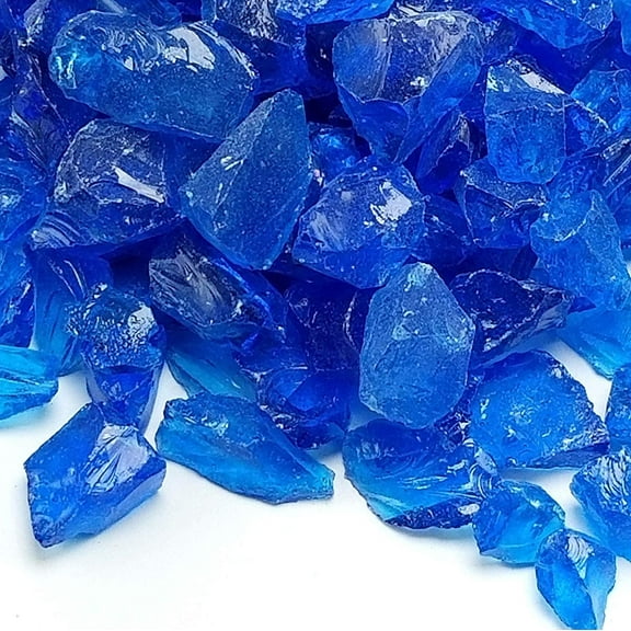VIVID Heat (5-POUNDS Turquoise Blue Premium Indoor & Outdoor Crushed Fire Glass Rock Large 1/2, 3/4 & 1" inch Chunky Size - Glass for Use in Gas Fire Pit, Fireplace, Fire Table