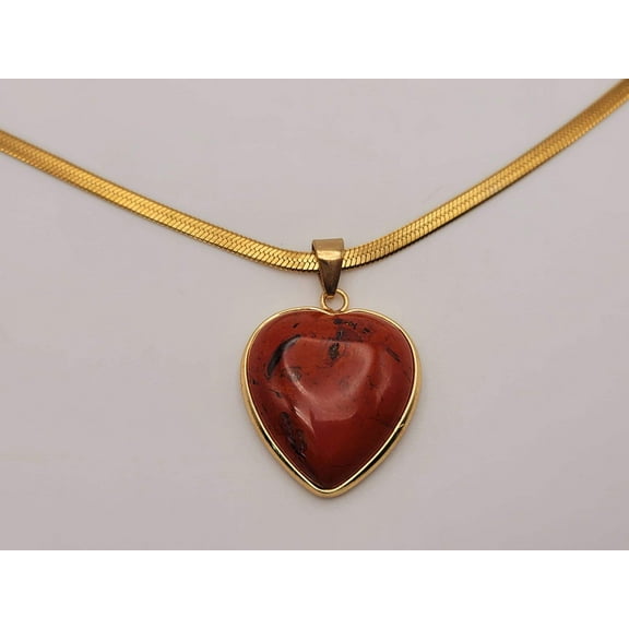 Handmade Crystal Choker Necklace Gold Tone Wrapped Red Jasper Healing Crystal Heart