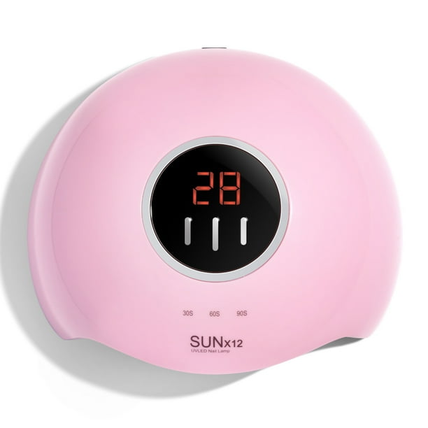 Secador de uñas portátil UV LED, 54 W, profesional, con temporizador automático y pantalla LCD, máquina de fototerapia inteligente para manicura (rosa)