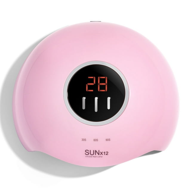 Secador de uñas portátil UV LED, 54 W, profesional, con temporizador automático y pantalla LCD, máquina de fototerapia inteligente para manicura (rosa)