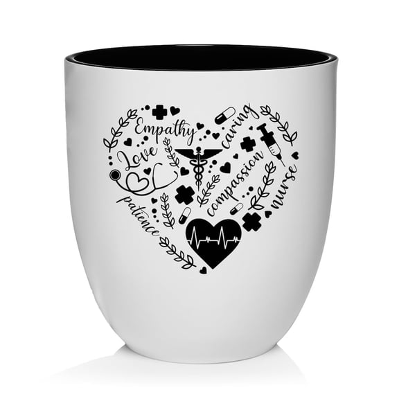 Ceramic Planter Plant Pot with Plastic Liner Gift Nurse Heart (White)