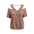 thumbnail image 4 of Setooff Womens Shirts, Cut Out Shoulder V Neck Short Sleeve Tops, Solid Oversized Tshirts for Women Casual Summer Blouse, 4 of 6