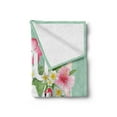 thumbnail image 2 of Floral Soft Flannel Fleece Throw Blanket, Tropical Flower with Flamingos Retro Wedding Romance Petals Graphic Artwork, Cozy Plush for Indoor and Outdoor Use, 50" x 60", Mint Green Pink, by Ambesonne, 2 of 5
