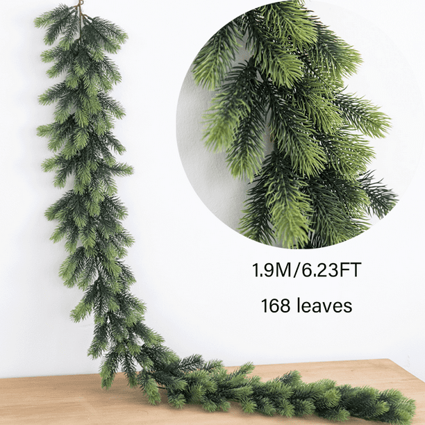 Guirnalda de pino Artificial para exteriores o interiores, guirnalda navideña de 6,23 pies para jardín, hogar, chimeneas verdes, decoraciones para fiestas navideñas