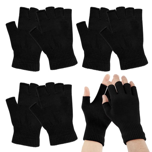 Guantes sin dedos BEVTEE, tejidos en invierno, para mujer y hombre, 4 unidades, color negro
